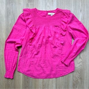 LOFT Pink Ruffle Smocked Blouse Long Sleeve Size XS